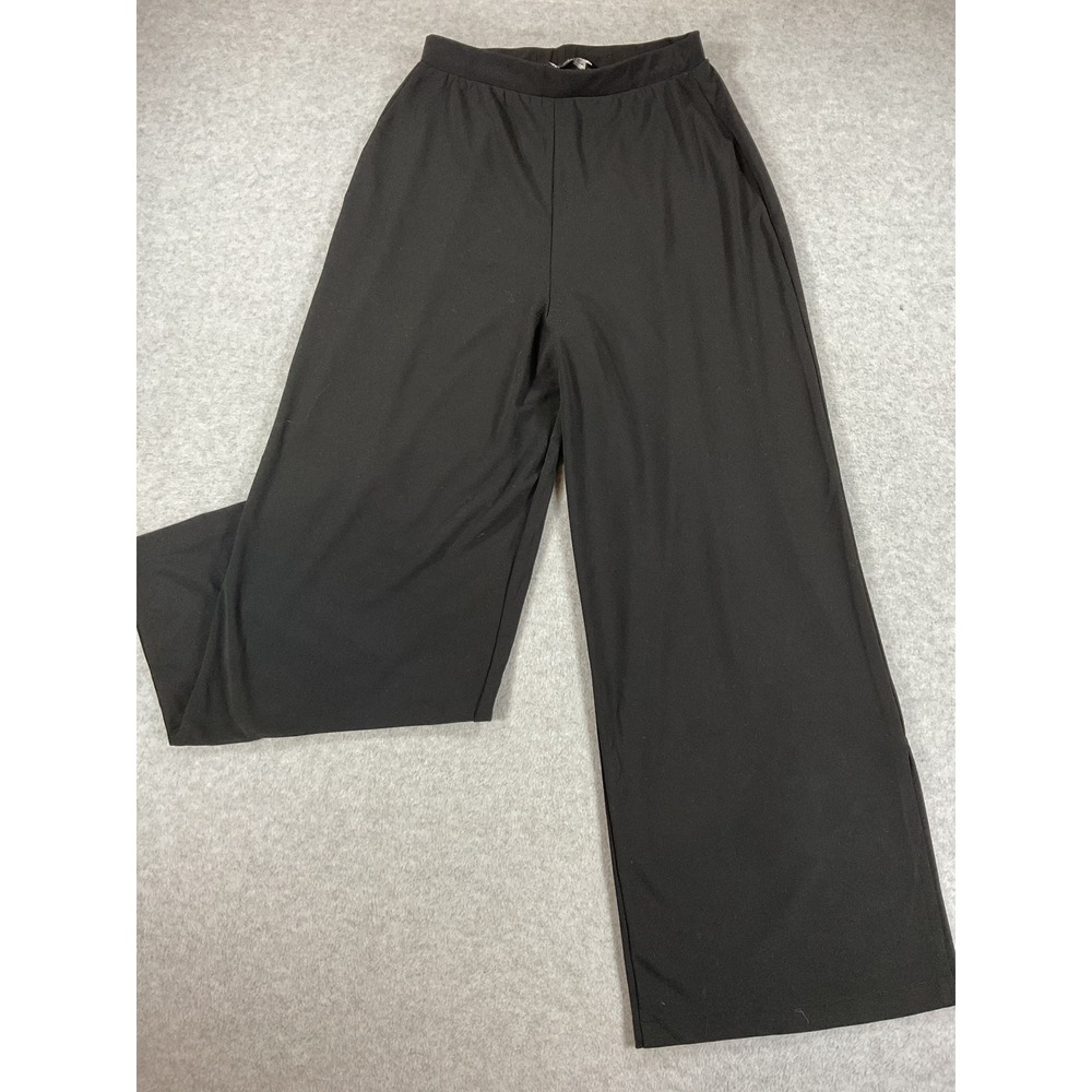 Zara Womens Black Wide Leg Stretch Jersey Pants Side Slit Hem Small 2523